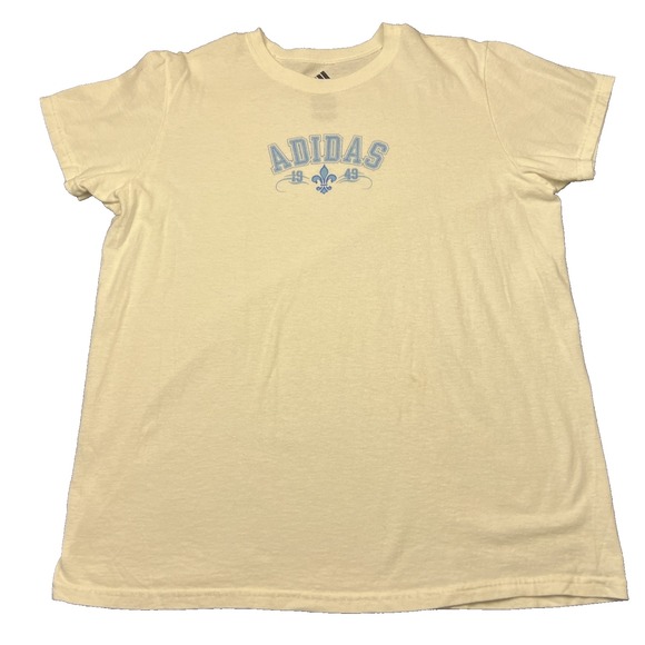 adidas Tops - Adidas Fleur de Lis 1949 Logo T Shirt Womens XL Athletic Cut White Tee